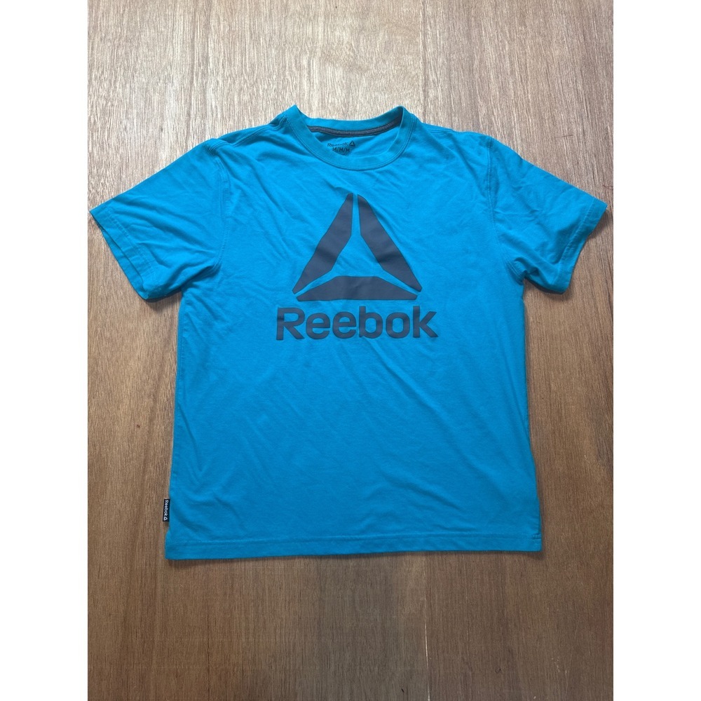 Reebok Mens Blue Graphic Logo T-Shirt Size Medium Short Sleeve Activewear Tee